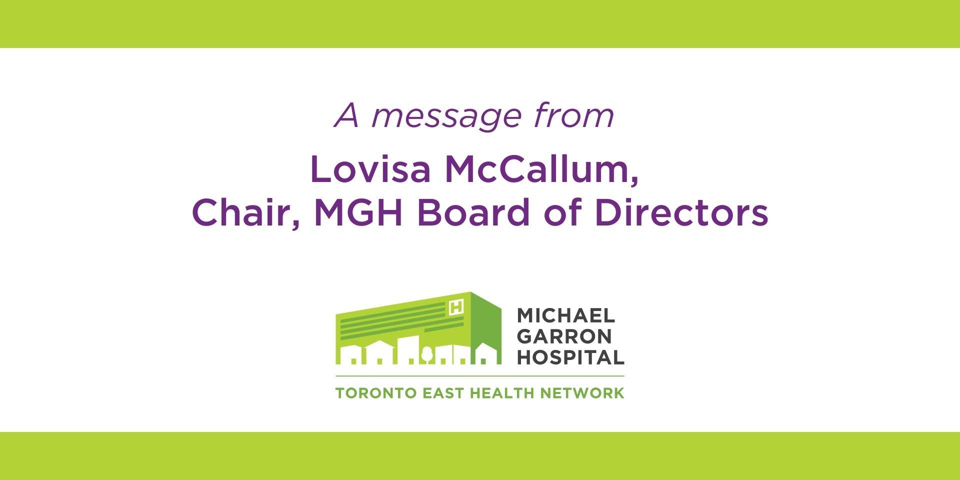 A banner stating "A message from Lovisa McCalum."