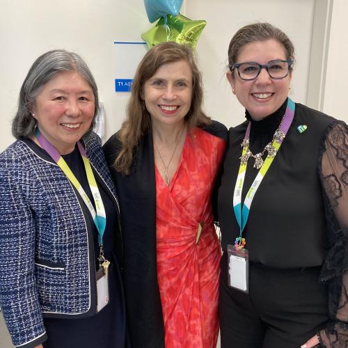 From left: Sarah Chow, former Vice President of Corporate Support and Chief Financial Officer at MGH; Lovisa McCallum, Chair of the MGH Board of Directors; and Melanie Kohn, President and CEO of MGH at Sarah’s retirement party in April 2024. 
