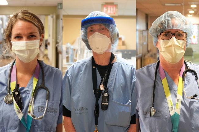 From left, Martha Durling, Cindy Thompson and Jill Aucoin work on MGH's respiratory therapist team.