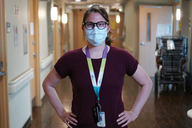 Erin Beange standing in the unit she works in at MGH