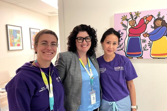 Family and Newborn Clinic Three midwives pose at Michael Garron Hospital's Family and Newborn Clinic.