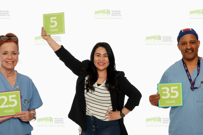 Three staff celebrating career milestones Three staff celebrating career milestones