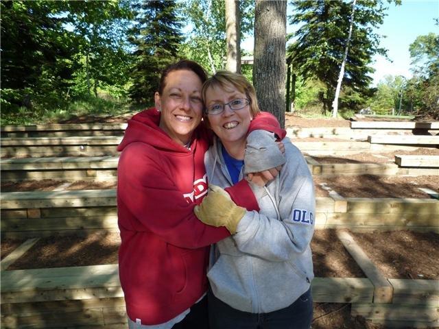 Sue Dunn and Karen Anderson Sue and her childhood friend Karen Anderson on one of the Volunteer Builders projects