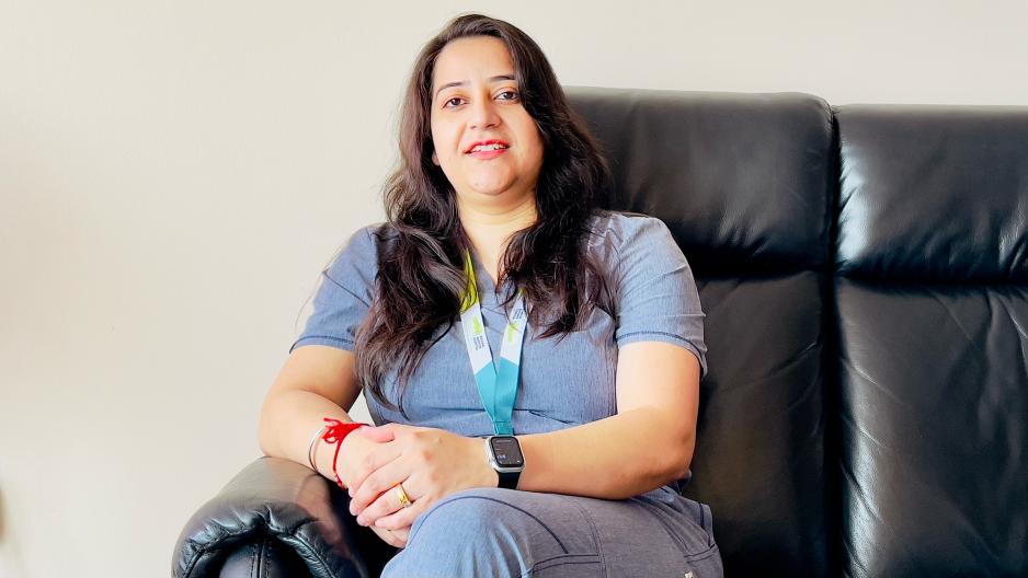 Himmat Jit Kaur sitting on couch 