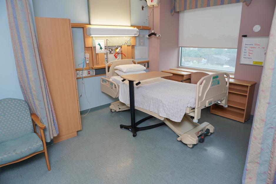 A photo of a patient room on J5 at Michael Garron hospital